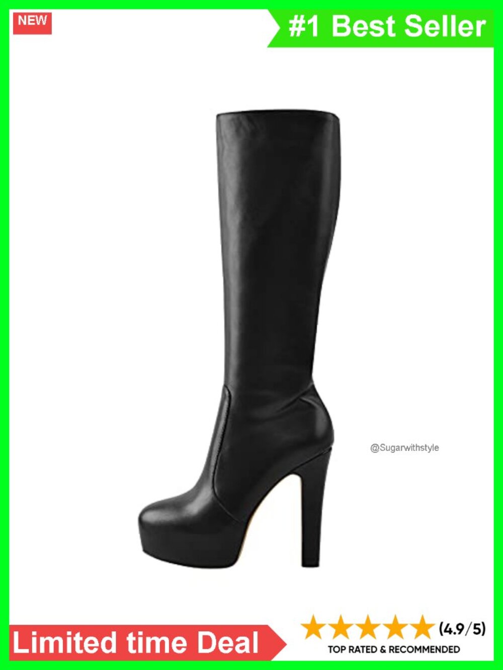 Platform Block Heel Knee High Boots Side Zipper Round Toe Vegan Friendly